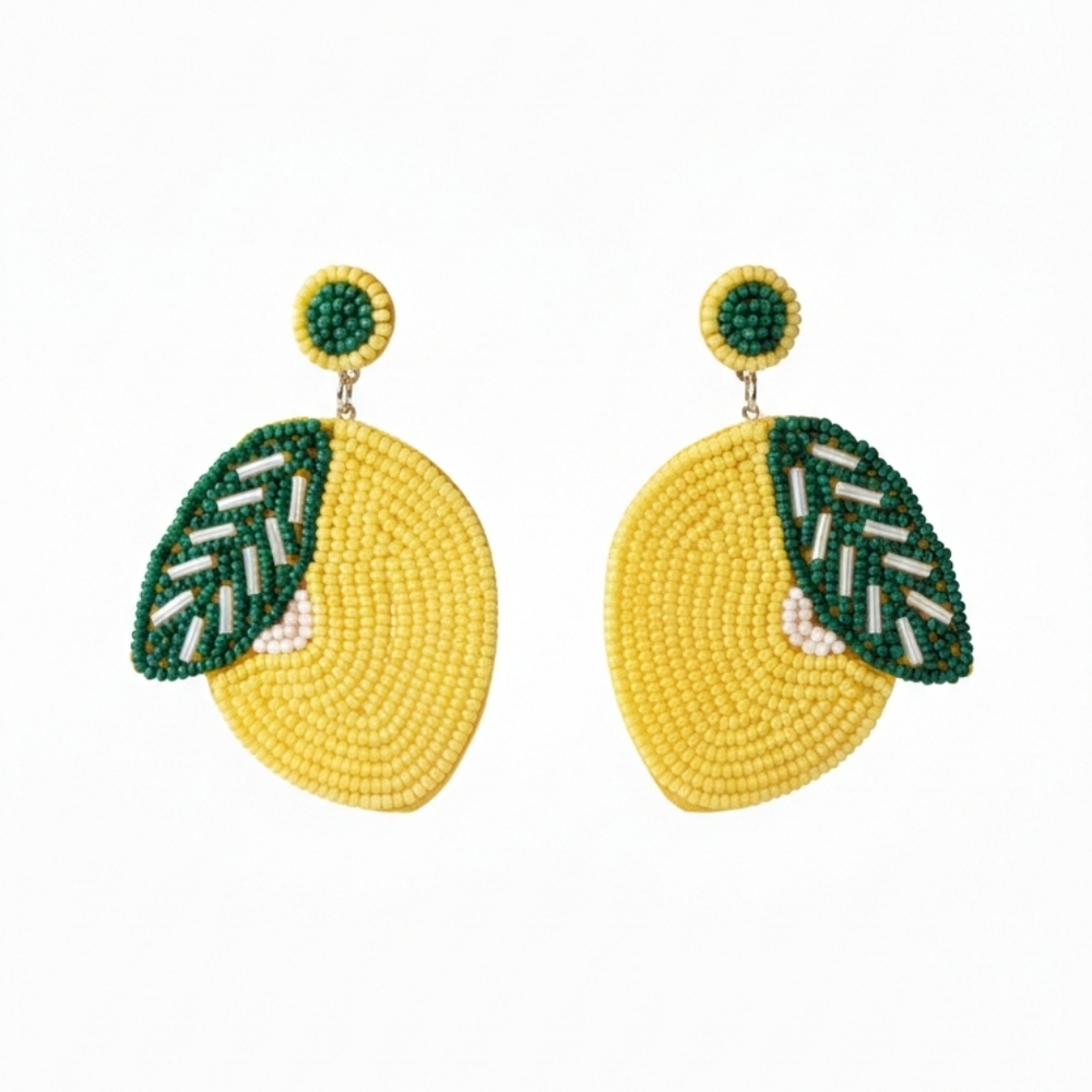 ๐๏ธ Large Handcrafted Vibrant Yellow and Green Beaded Earrings